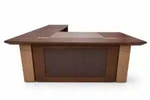 Bureau de direction en bois marron avec retour latéral et caisson mobile 3 tiroirs